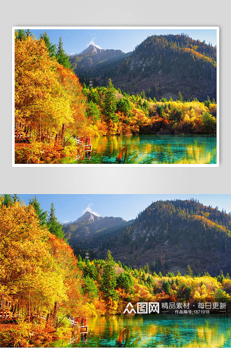色彩艳丽山峰湖泊风景图片素材