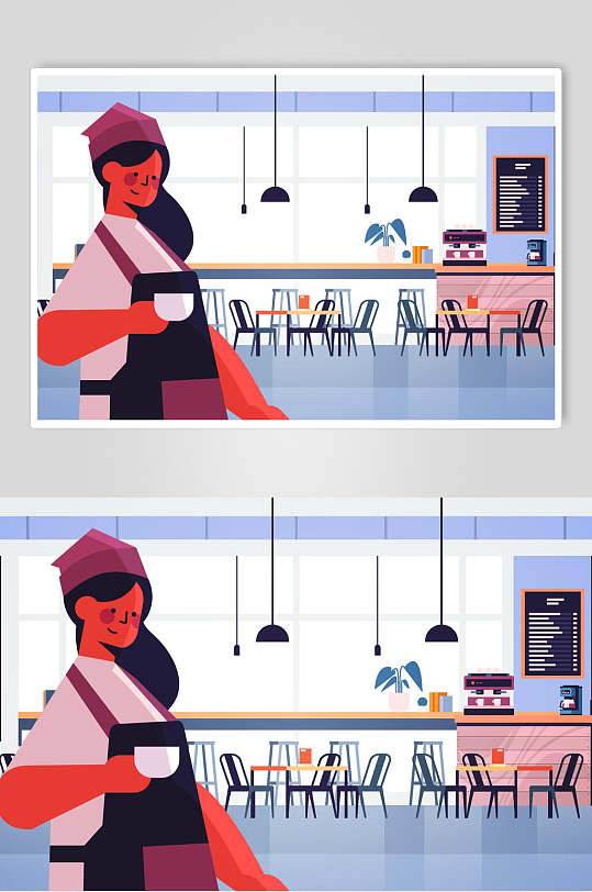 卡通人物生活咖啡厅设计元素