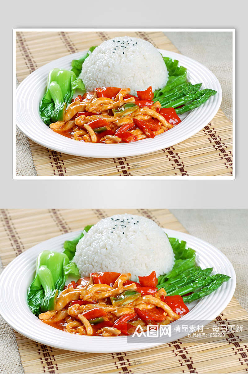 饭食米椒鸡柳饭美食高清图片素材