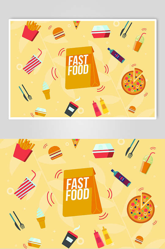 扁平化创意西餐美食包装插画设计素材