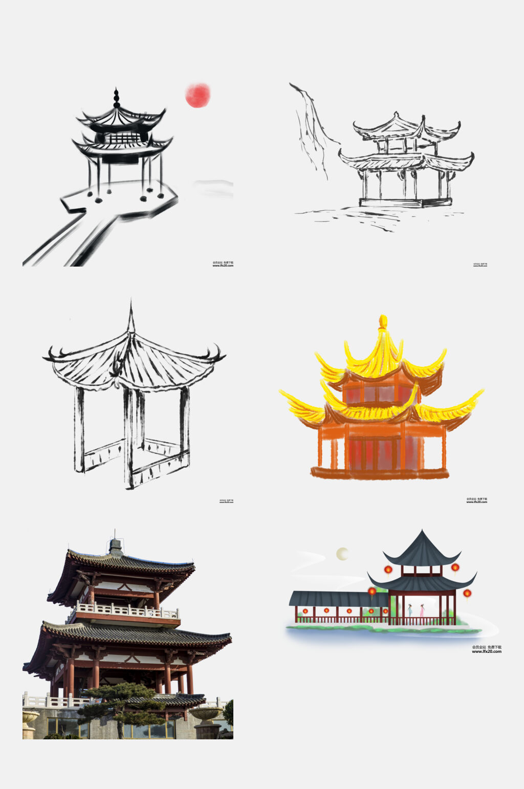 各式亭子庭院免抠设计元素素材素材