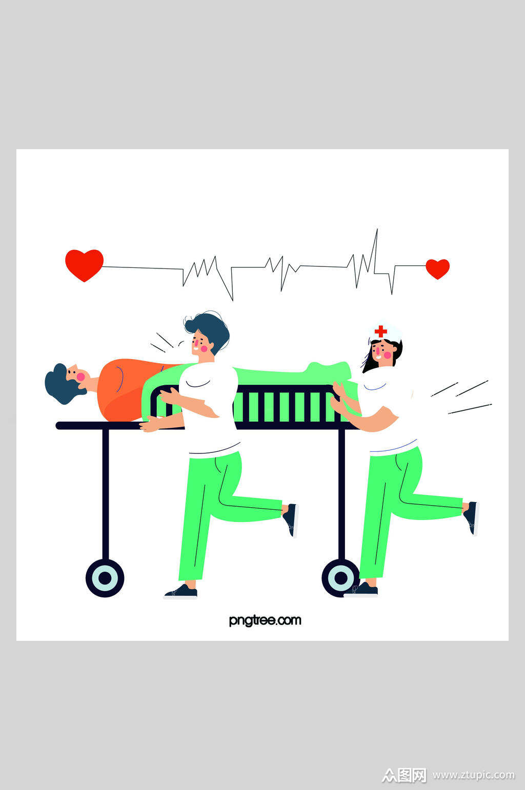 扁平化心电图检查插画设计素材