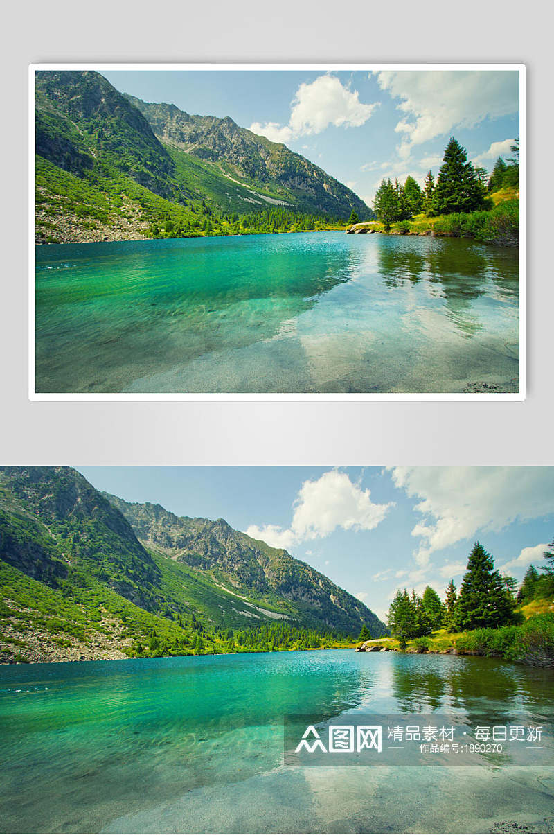 山峰湖泊风景高清图片素材