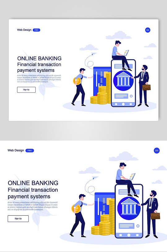 扁平化线上银行交易系统插画设计素材