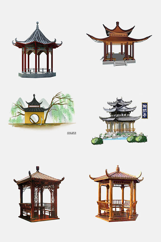古风亭子庭院免抠设计元素素材
