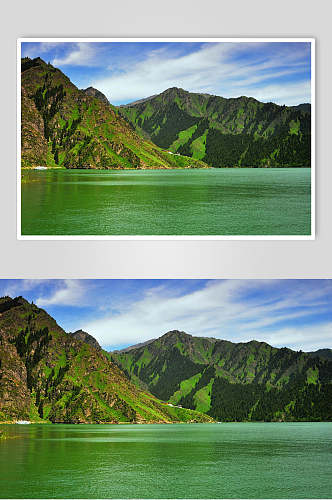 清新唯美山峰湖泊风景图片