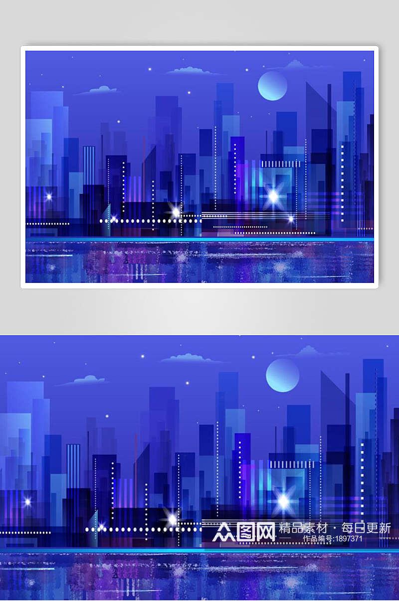 霓虹灯渐变城市建筑天空设计素材素材