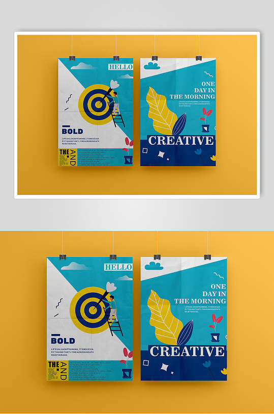 清新悬挂海报展示样机效果图-众图网