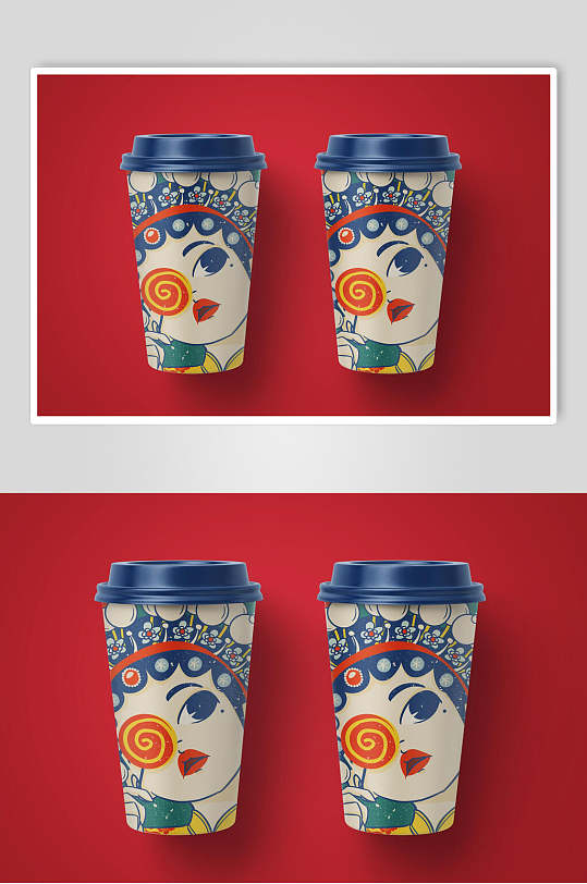 文创戏曲国潮纸杯样机效果图