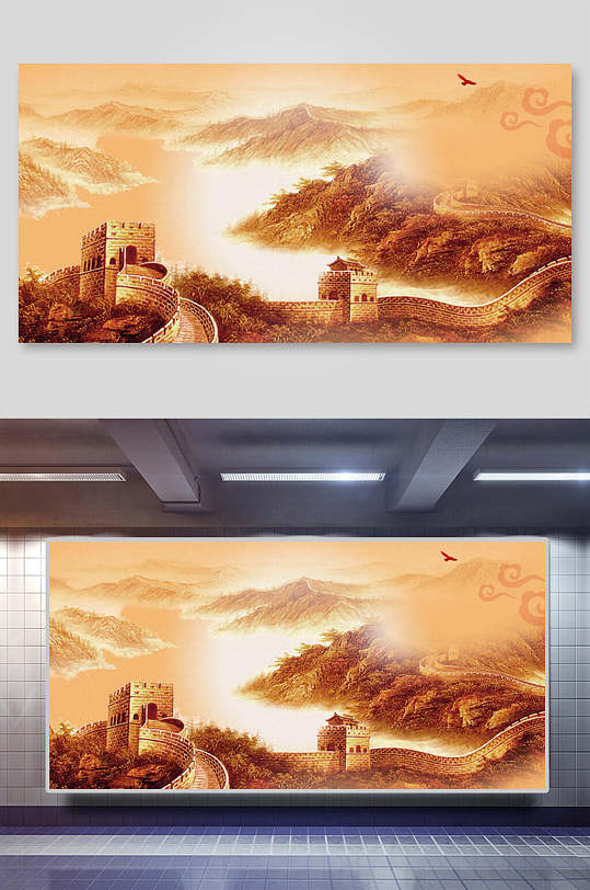 金色长城中国风党建背景-众图网