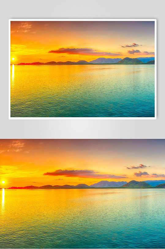 唯美朝阳山峰湖泊风景图片-众图网