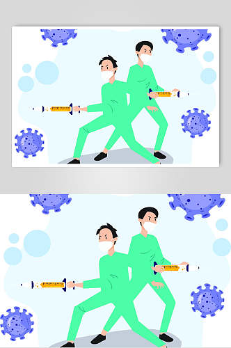 扁平化战疫病毒插画设计素材
