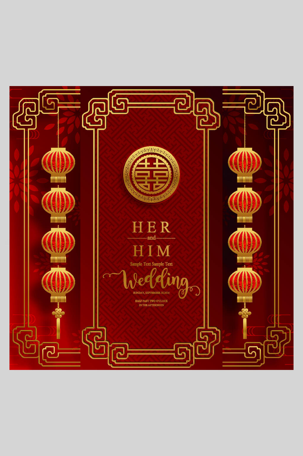 红金婚礼邀请函新年设计元素素材