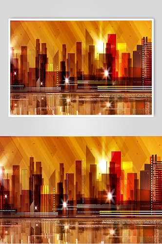金色霓虹灯渐变城市建筑设计素材
