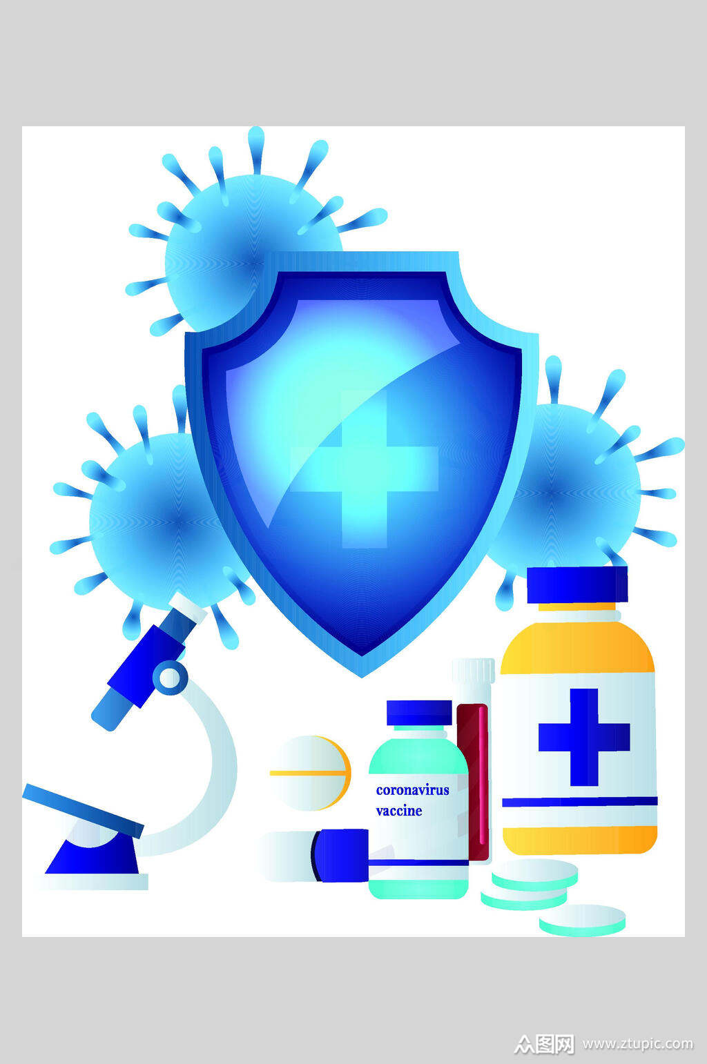 扁平化维生素病毒防护插画设计素材