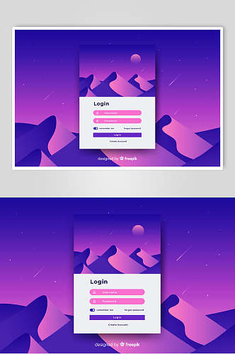 紫蓝色背景登录页面扁平化插画设计