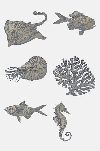 素描鱼海洋生物手绘元素素材