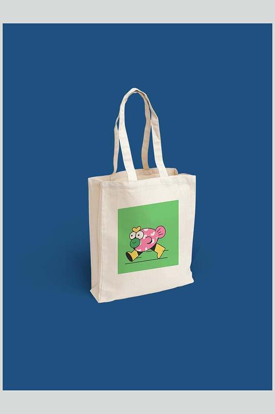 蓝白卡通动物环保袋文创样机