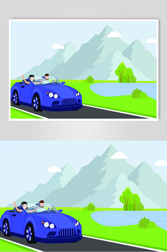矢量卡通自驾旅行扁平化插画设计