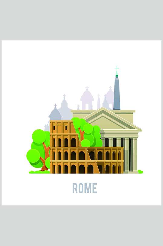 扁平化城市罗马插画素材