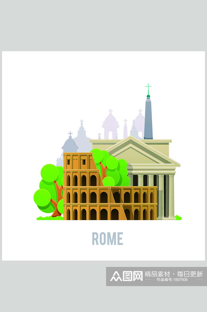 扁平化城市罗马插画素材素材