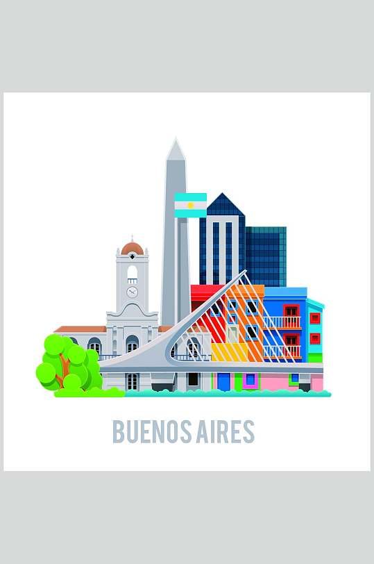 扁平化城市布利诺斯艾利斯插画素材
