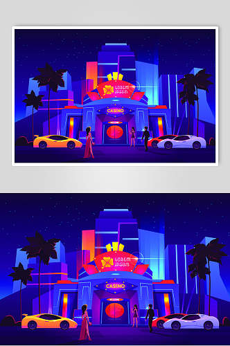 霓虹灯渐变城市建筑酒店设计素材