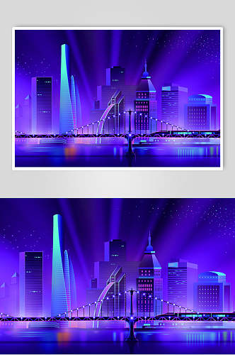 霓虹灯渐变城市建筑高楼大厦设计素材