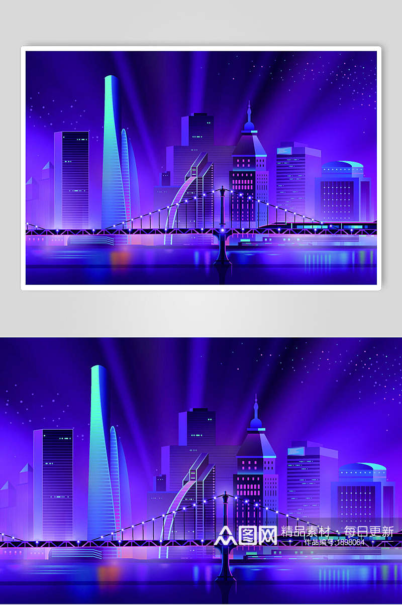 霓虹灯渐变城市建筑高楼大厦设计素材素材