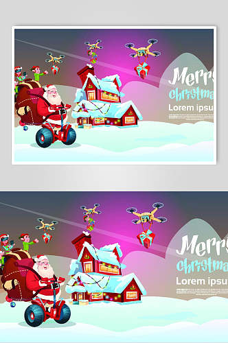 无人机圣诞老人圣诞节背景设计元素素材