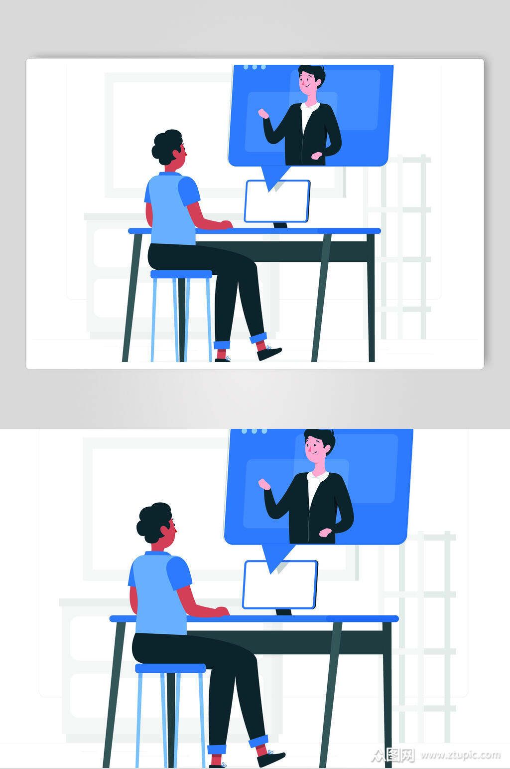 扁平化线上面试插画设计素材