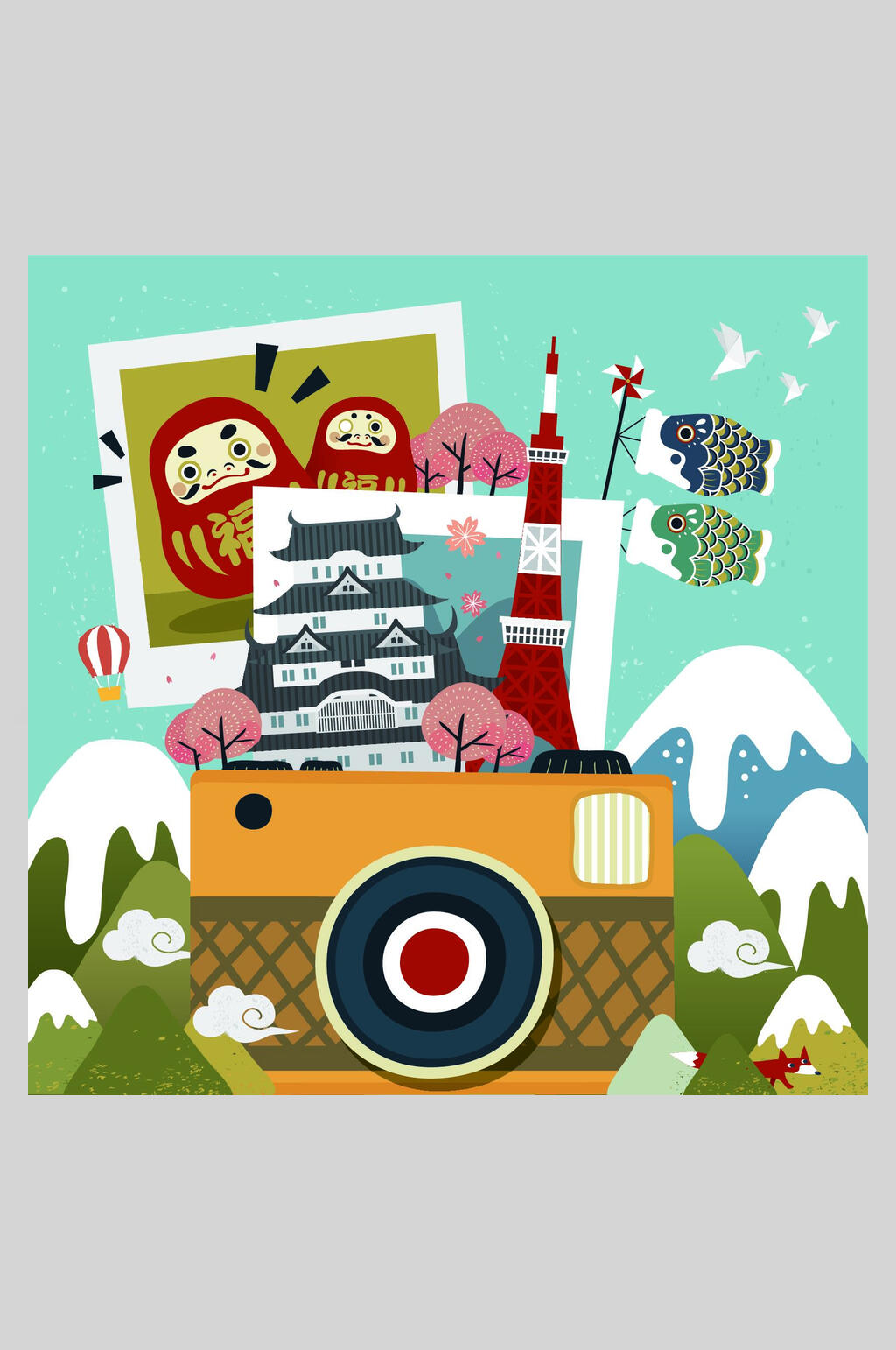 清新日式旅游纪念品插画素材素材