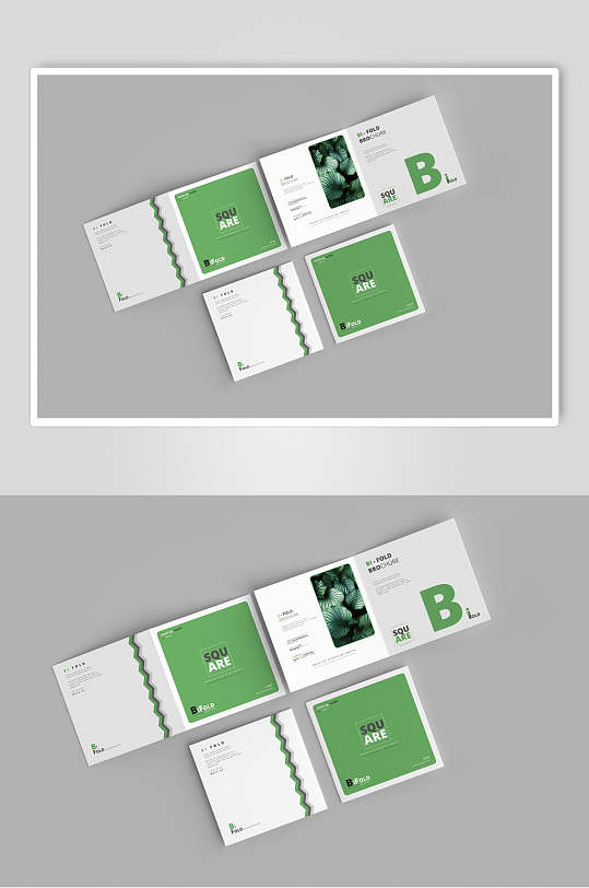 绿色方形画册折页样机效果图