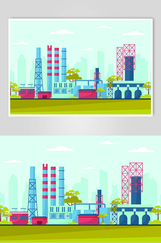 彩色卡通工厂全貌扁平化插画