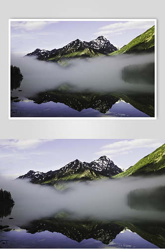 烟雨山峰湖泊风景图片