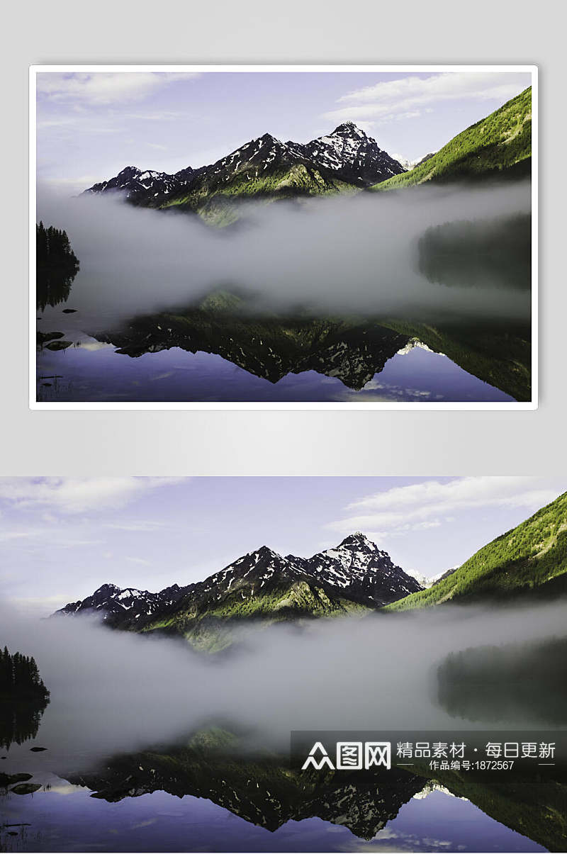 烟雨山峰湖泊风景图片素材