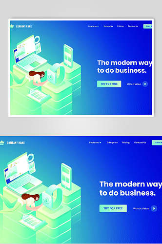 25D深蓝商业新模式网站扁平化插画设计