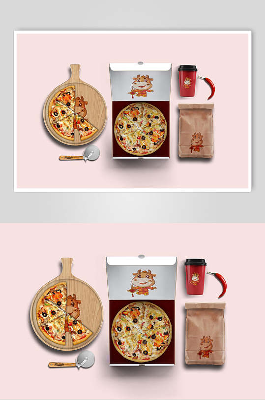 披萨餐厅包装整套VI样机效果图