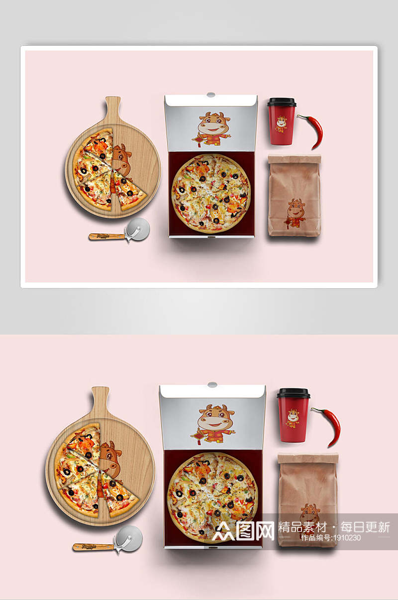 披萨餐厅包装整套VI样机效果图素材