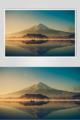 唯美山峰湖泊风景倒影图片