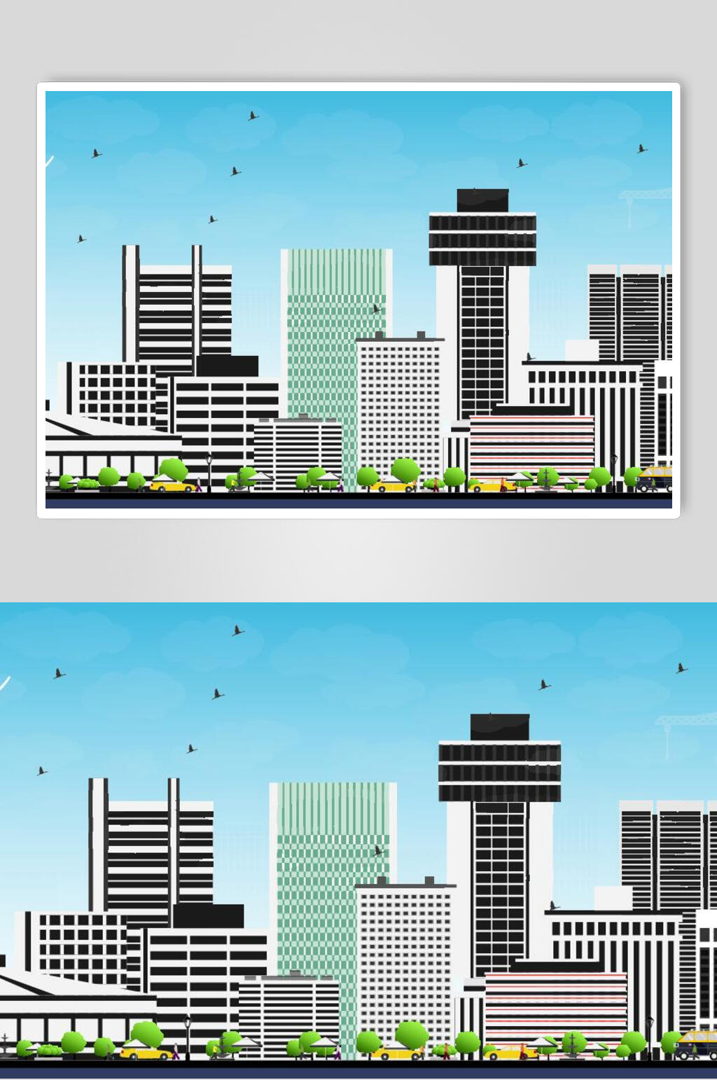 城市高楼大厦扁平化插画素材