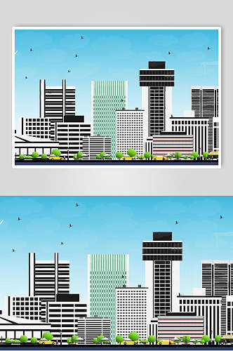 城市高楼大厦扁平化插画