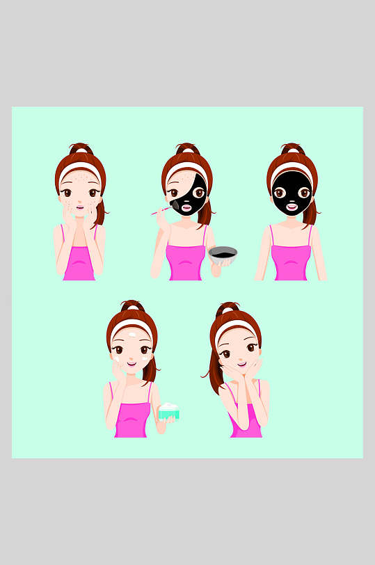 黑面膜美容面膜插画素材