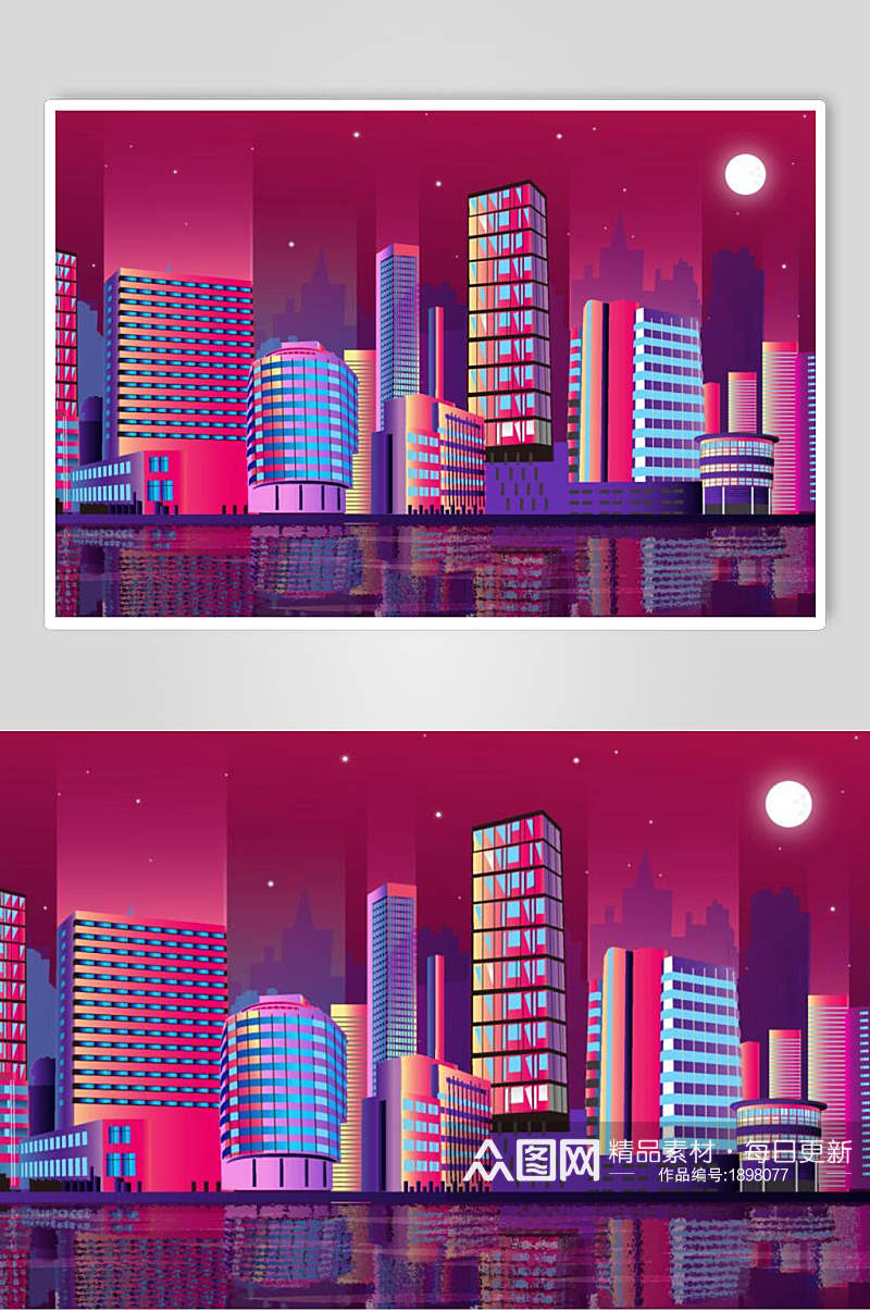 红色霓虹灯渐变城市建筑设计素材素材