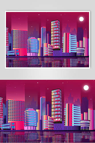 红色霓虹灯渐变城市建筑设计素材