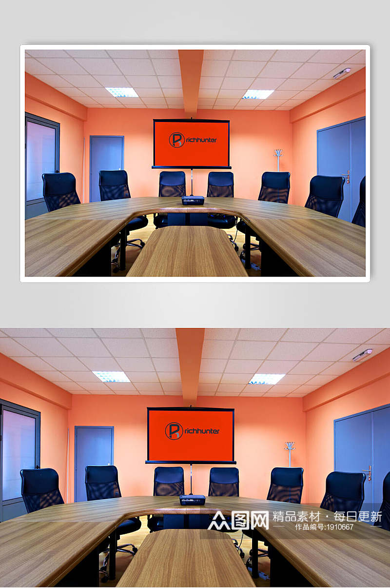 炫彩会议室形象墙样机效果图素材