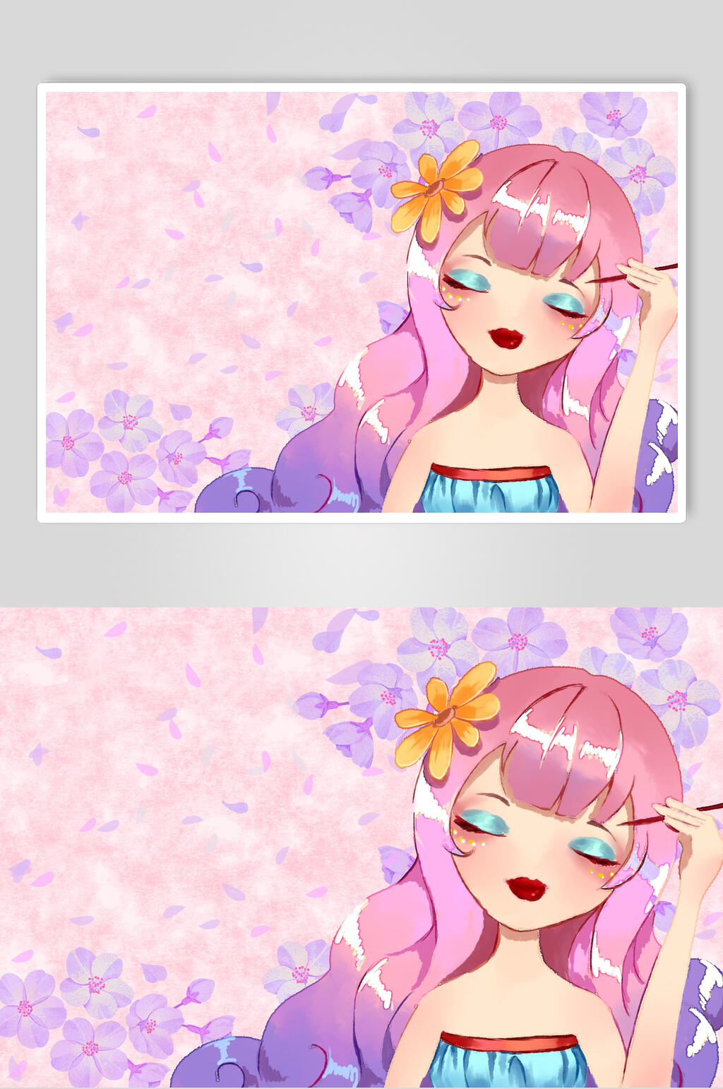 紫色渐变眼妆美容美妆插画素材素材