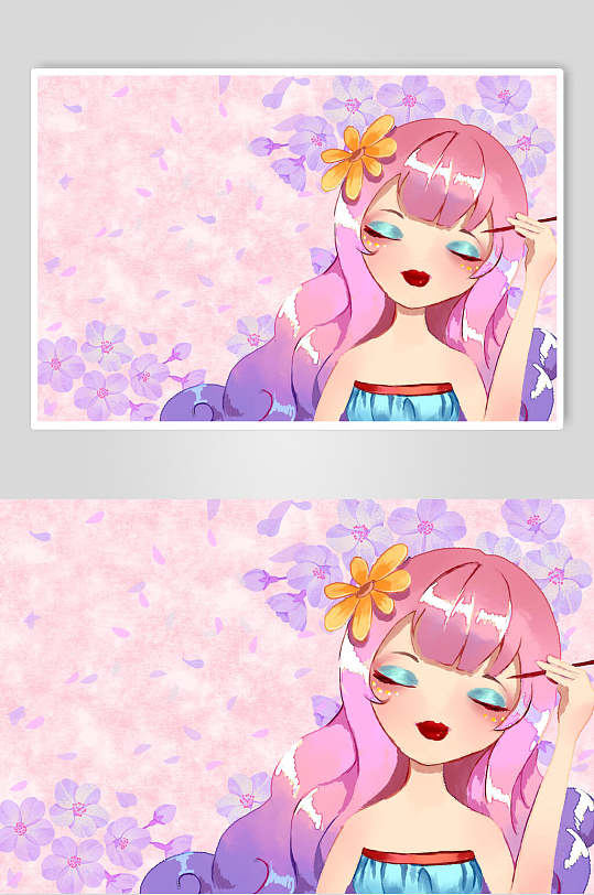 紫色渐变眼妆美容美妆插画素材