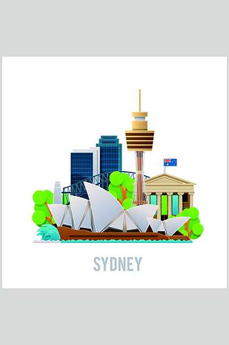 扁平化城市悉尼插画素材