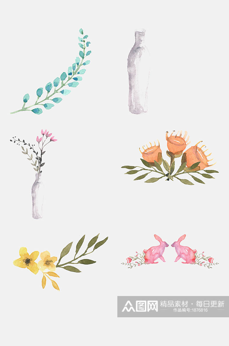 清新手绘花卉植物免抠元素素材素材